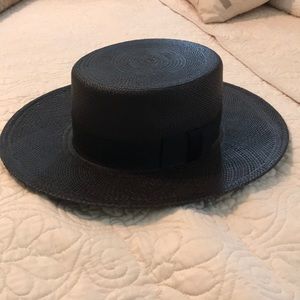 JANESSA LEONE black straw boater hat